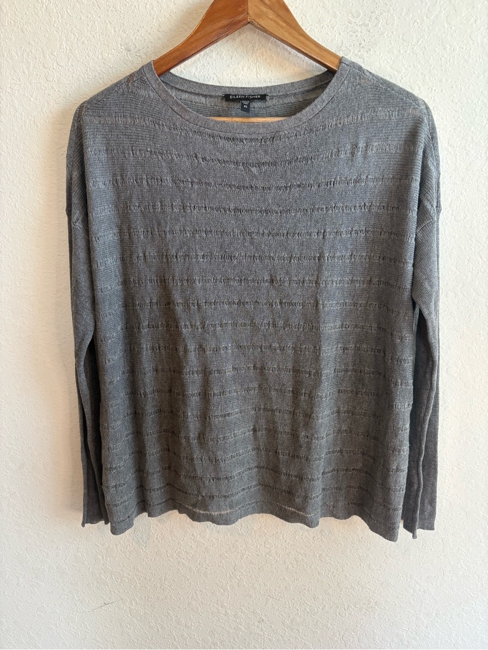Eileen Fisher Textured Gray Long-Sleeve Knit Top XS